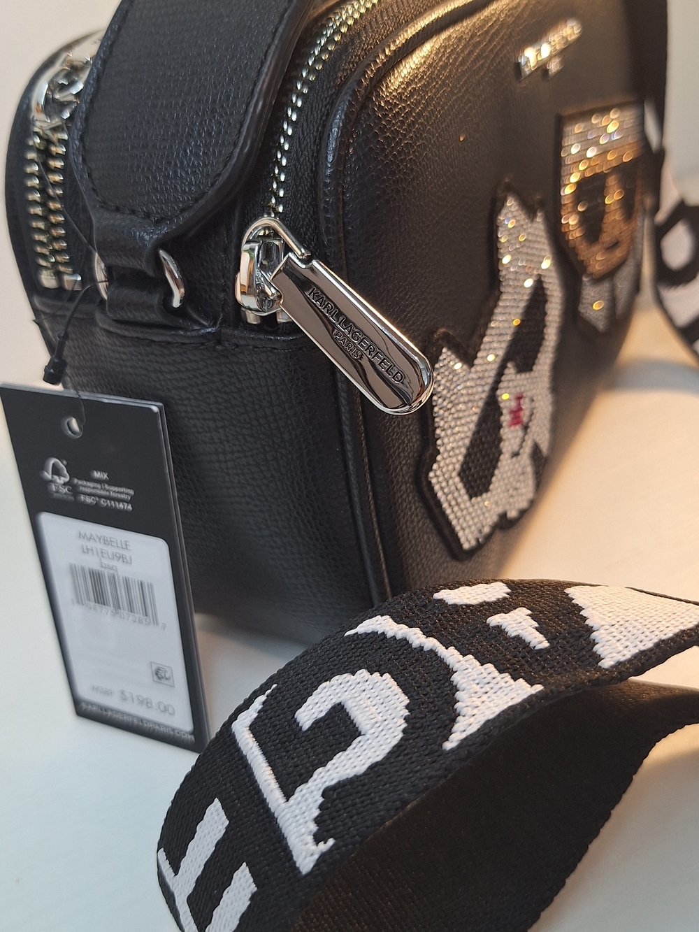 Karl Lagerfeld Black Crystal-Embellished Crossbody Bag - Picture 6 of 7